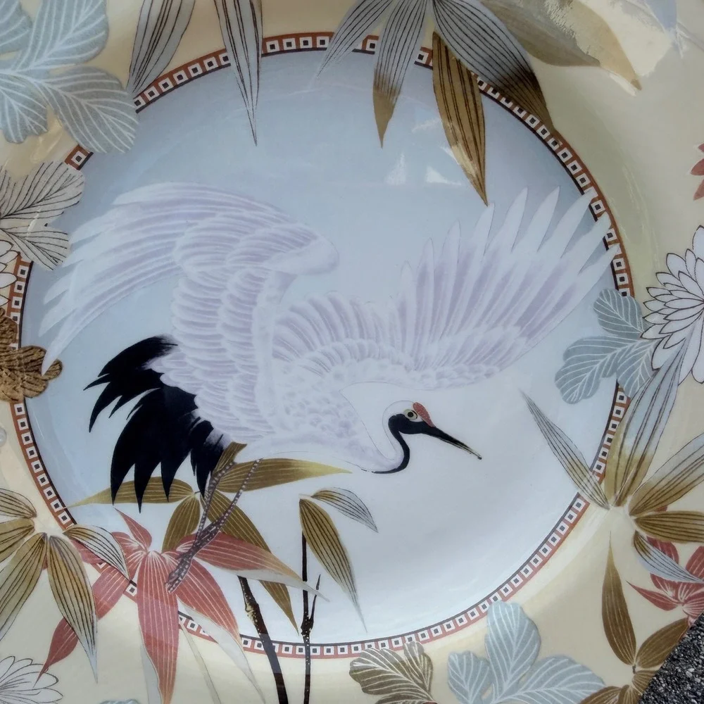 Spode Japanese Heron Pentagonal Plate Yellow 9-5/8 Inch